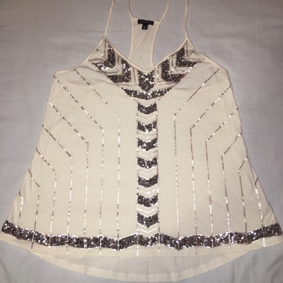 Express Tops - Express medium white tank with sequin design